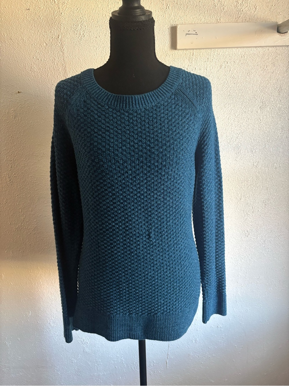 GAP Women's Teal Crewneck Waffle-Knit Sweater